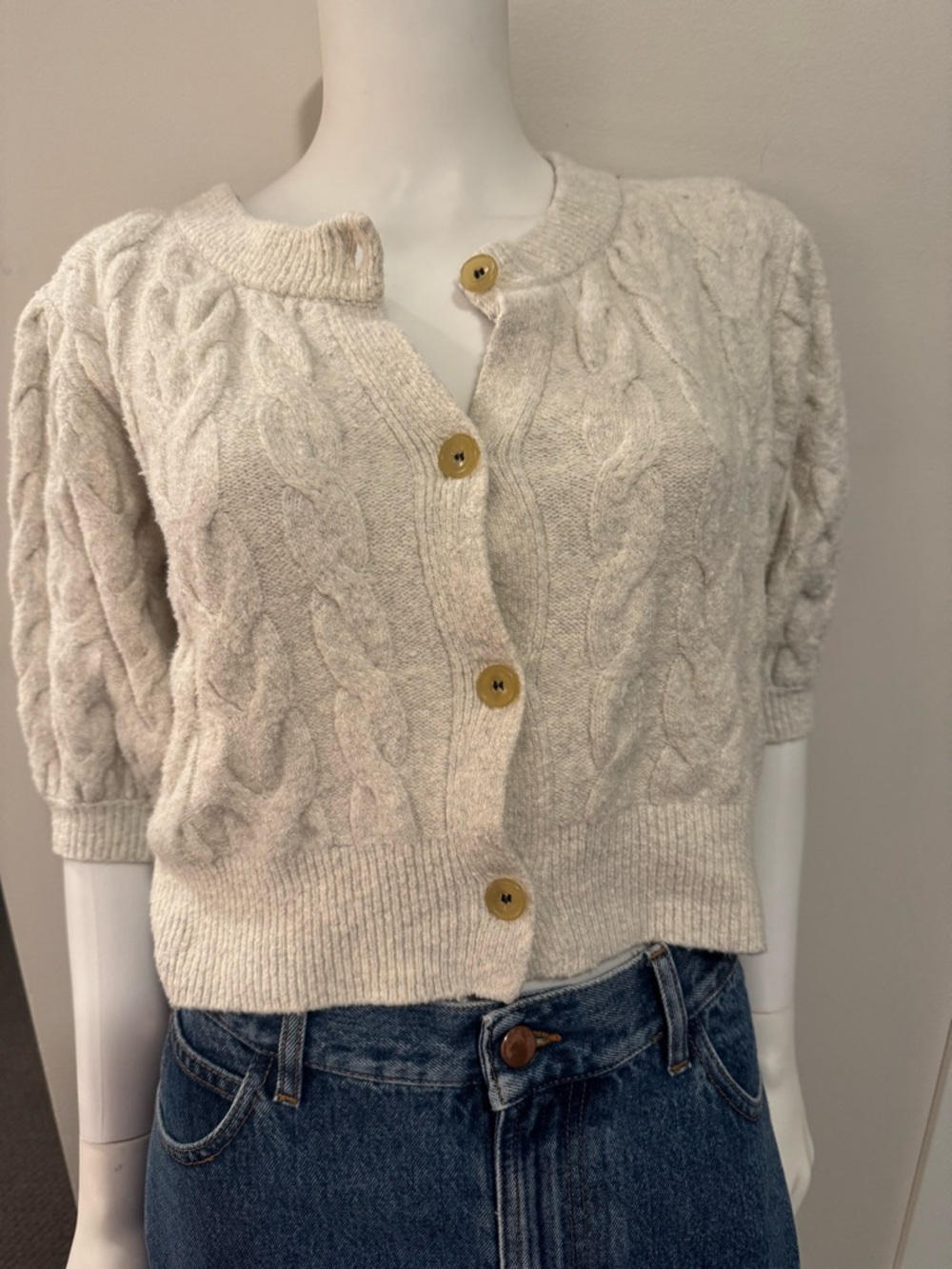 Anthropologie Cream Cable Knit Button Cardigan